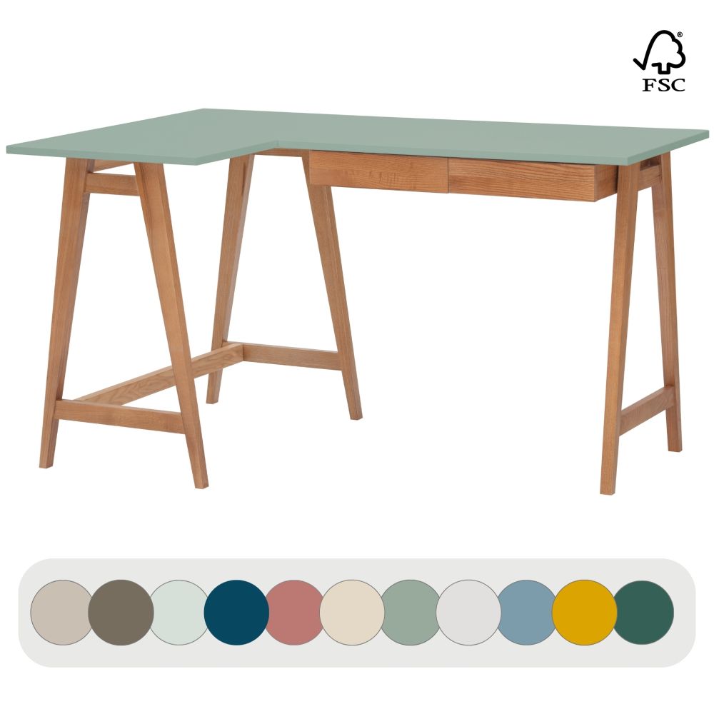 Bureau d'angle LUKA L 135cm x P 85cm Chêne Vert Sauge Côté Gauche