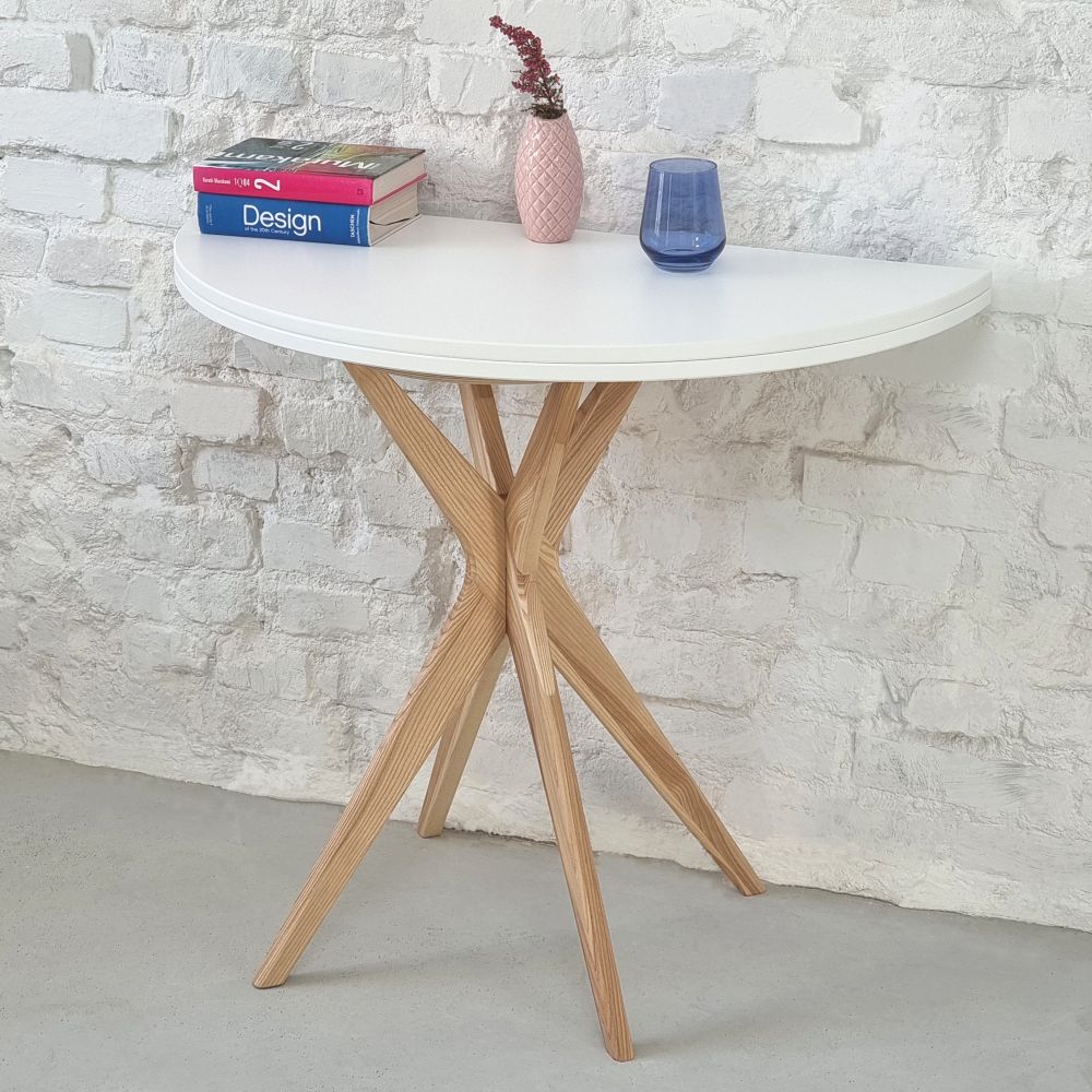 JUBI Table ronde demi lune extensible 100cm Blanc