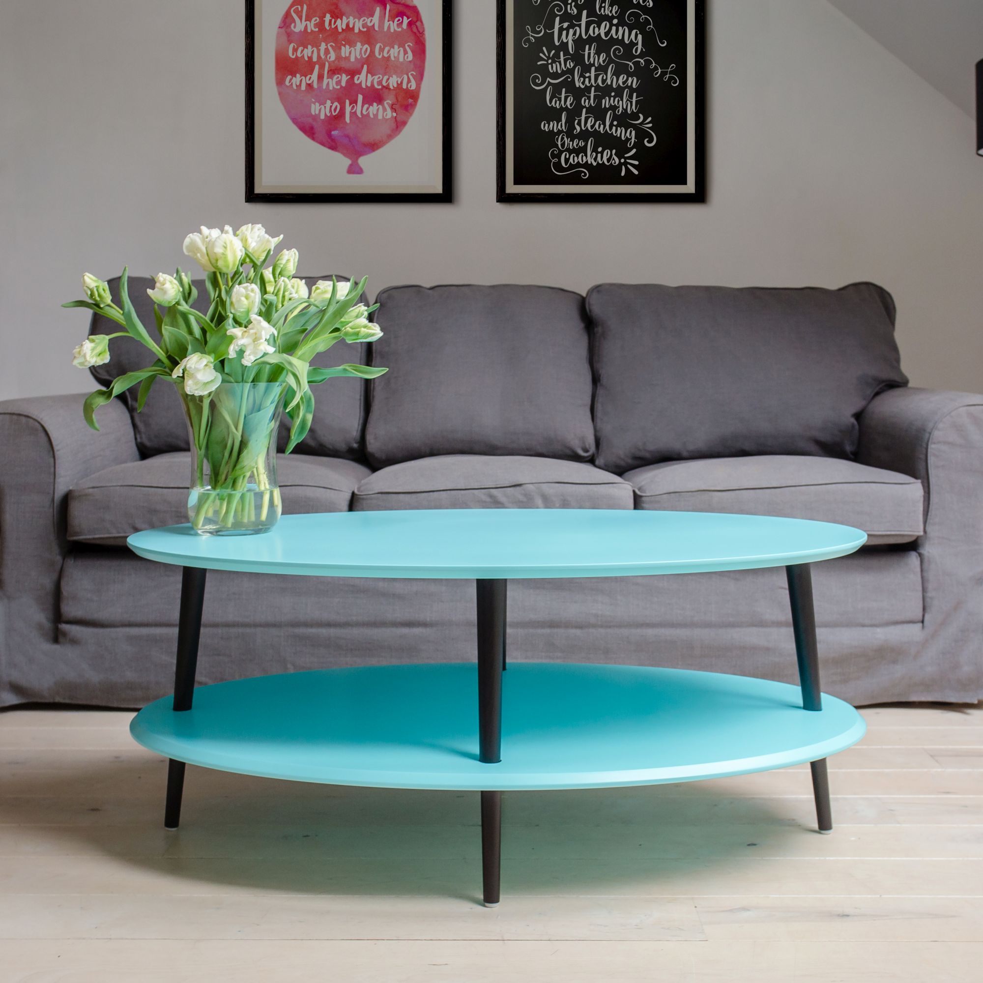 Stolik Kawowy OVO LOW 110x70cm Turkus, Czarne Nogi