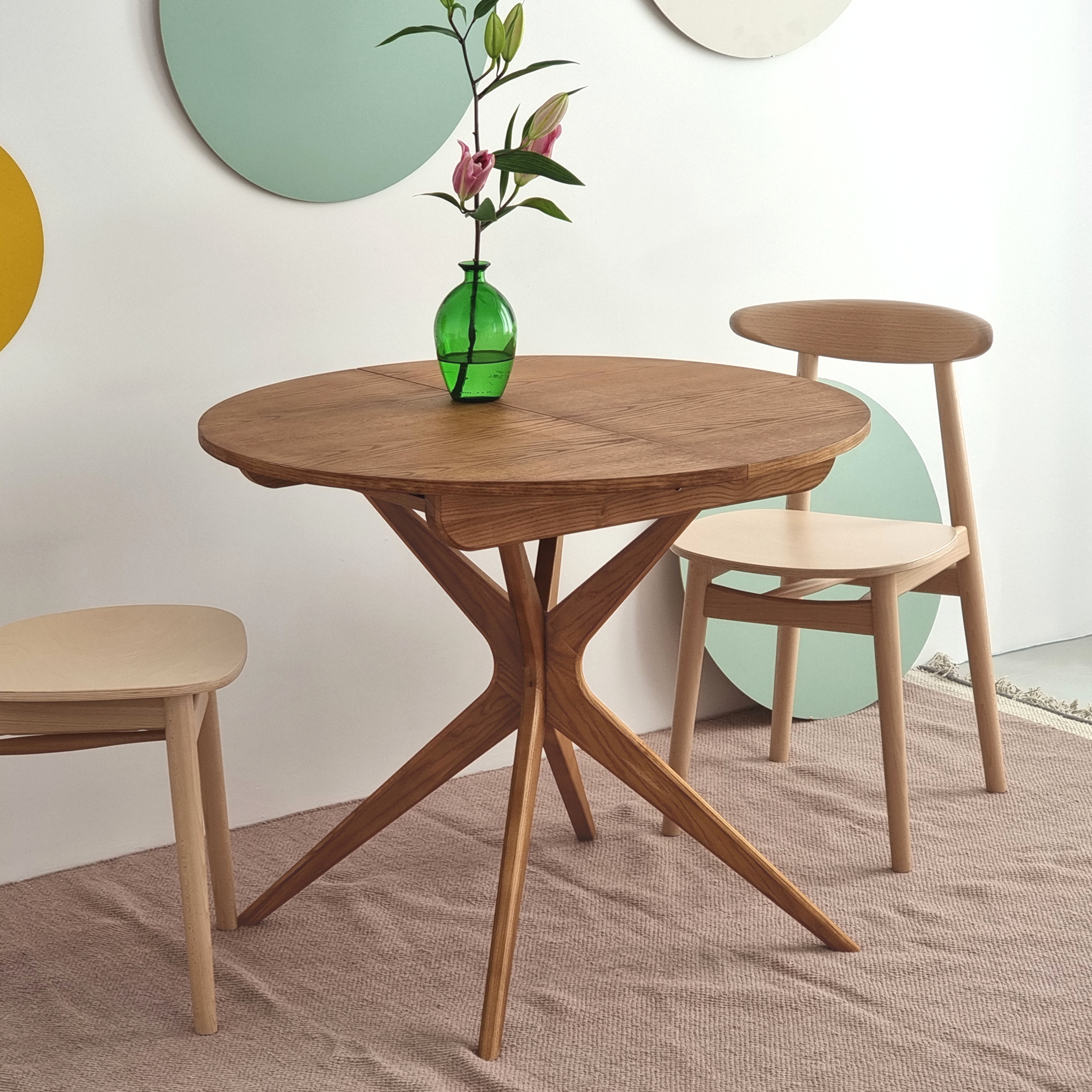 Ausziehbarer runder esstisch klein Durchmesser 90cm, Eiche