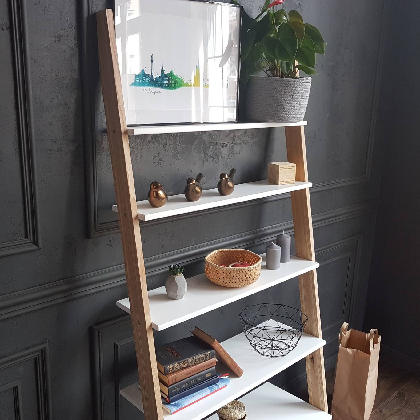 ASHME Ladder Shelf 85x35x180cm Navy Blue Ragaba.pl