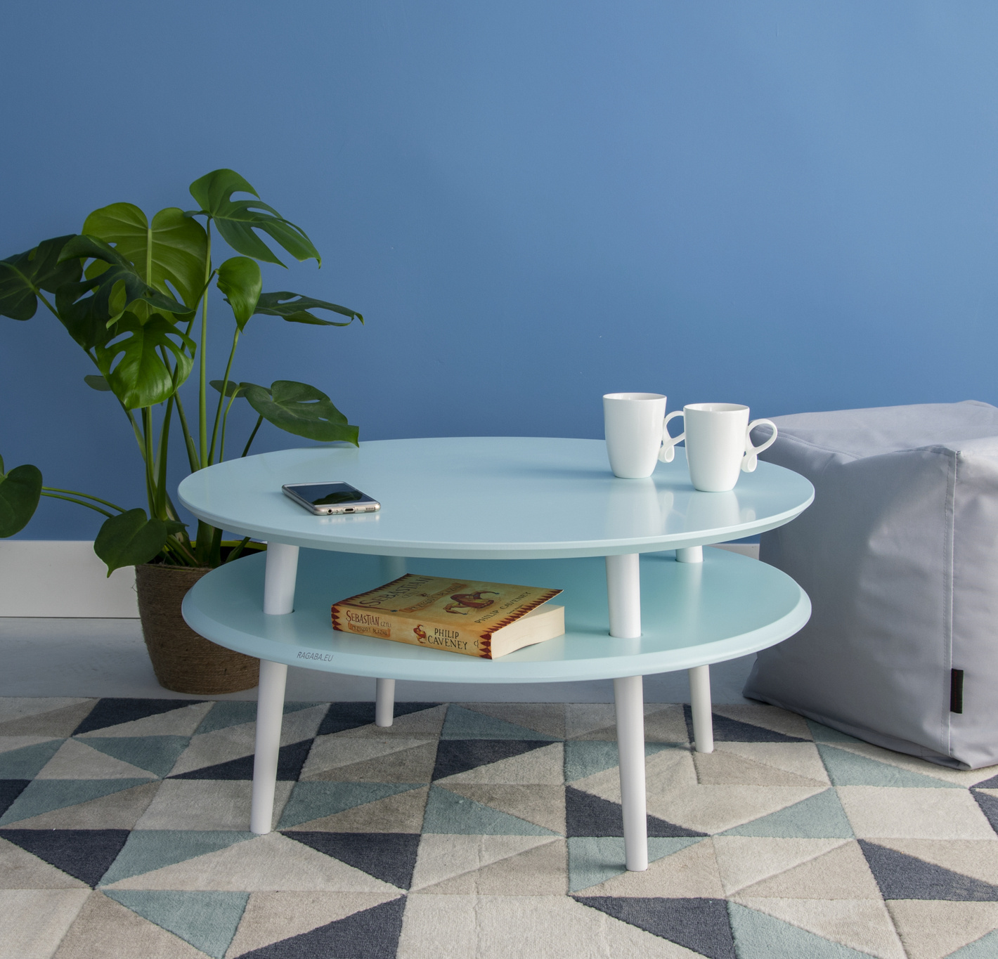 UFO Coffee Table diam. 70cm x height 35cm Petrol Blue / White Legs