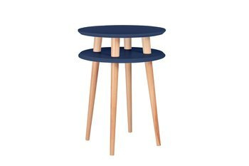 Stolik Kawowy UFO śr. 45cm wys. 61cm - Granatowy / Białe Nogi