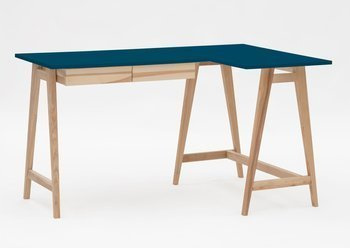 Jesionowe Biurko Narożne LUKA 135cm x 85cm / Petrol Blue PRAWE