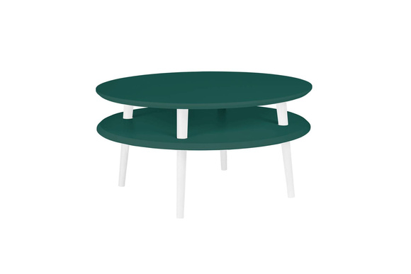 Stolik Kawowy UFO śr. 70cm wys. 35cm, Zielony Butelkowy Białe Nogi