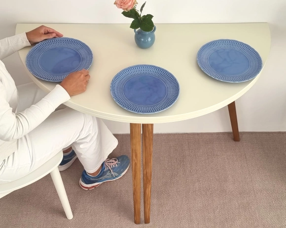 Półksiężycowy rozkładany stół MAWI śr. 110cm Biały Nogi Dąb