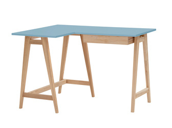 Jesionowe Biurko Narożne LUKA 115cm x 85cm Delikatny Niebieski LEWE