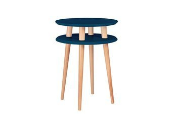 Stolik Kawowy UFO śr. 45cm wys. 61cm - Petrol Blue / Białe Nogi