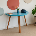 Półksiężycowy rozkładany stół MAWI śr. 120cm Turkus Nogi Dąb