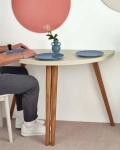 Półksiężycowy rozkładany stół MAWI śr. 110cm Biały Nogi Dąb