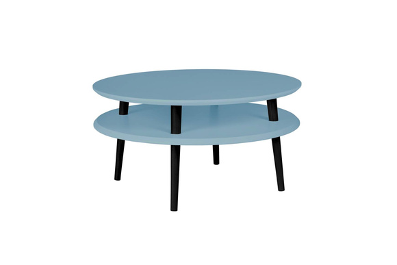 Stolik Kawowy UFO śr. 70cm wys. 35cm Delikatny Niebieski Czarne Nogi