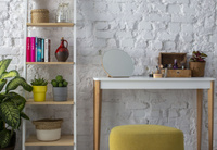 Regał Drabinka ASHME z Lusterkiem 45x35x180cm - Jesionowe Półki/Petrol Blue