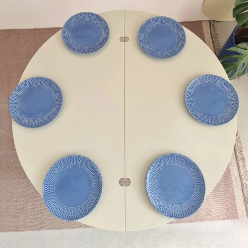 Półksiężycowy rozkładany stół MAWI śr. 120cm Biały Nogi Dąb