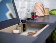 Toaletka MIMO z Lusterkiem - 65x35cm Czarne Nogi / Petrol Blue