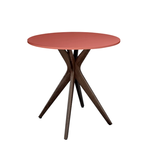 Okrągły Stół Jadalniany JUBI śr. 60cm Ciemny Koralowy | Nogi Orzech