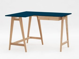 Jesionowe Biurko Narożne LUKA 115cm x 85cm / Petrol Blue LEWE