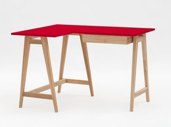 Jesionowe Biurko Narożne LUKA 115cm x 85cm / Czerwone LEWE