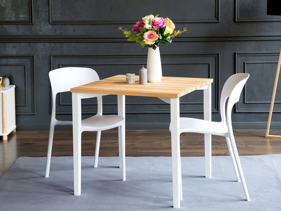 Stół Jesionowy TRIVENTI 80x80cm - Białe Kwadratowe Nogi