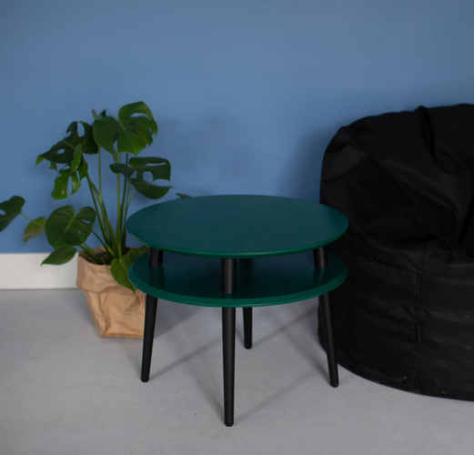 Stolik Kawowy UFO śr. 70cm wys. 35cm Delikatny Niebieski Czarne Nogi