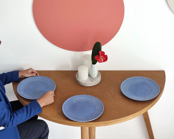 Półksiężycowy rozkładany stół MAWI śr.120cm Dąb