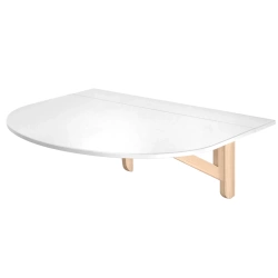 Półowalny Stół Ścienny Opadający KLAPP 75x100cm Biały, Jesion