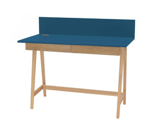 Biurko Jesionowe LUKA 110x50cm z Szufladą / Petrol Blue
