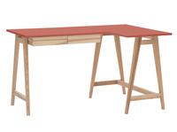 Jesionowe Biurko Narożne LUKA 135cm x 85cm Ciemny Koralowy Prawe