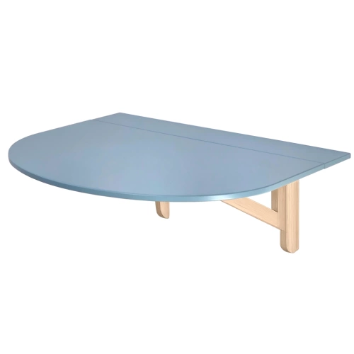 Półowalny Stół Ścienny Opadający KLAPP 75x100cm Delikatny Niebieski Jesion