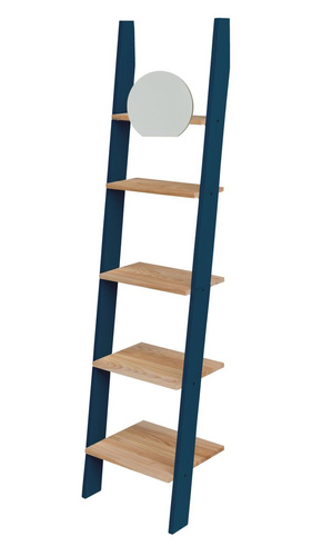 Regał Drabinka ASHME z Lusterkiem 45x35x180cm - Jesionowe Półki/Petrol Blue