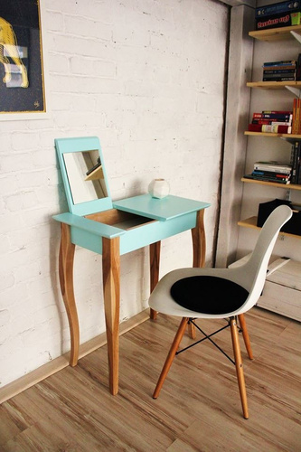 Toaletka LILLO z Lusterkiem - 85x35cm Czarne Nogi / Petrol Blue