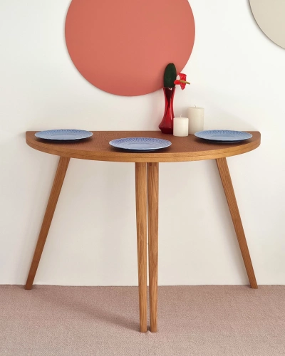 Półksiężycowy rozkładany stół MAWI śr.120cm Biały Jesion