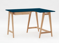 Jesionowe Biurko Narożne LUKA 115cm x 85cm / Petrol Blue PRAWE