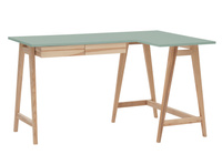 Jesionowe Biurko Narożne LUKA 135cm x 85cm Szałwiowy Prawe