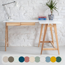 Jesionowe Biurko Narożne LUKA 135cm x 85cm / Białe PRAWE