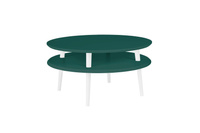 Stolik Kawowy UFO śr. 70cm wys. 35cm, Zielony Butelkowy Białe Nogi