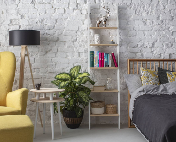 Regał Drabinka ASHME 45x35x180cm - Jesionowe Półki / Petrol Blue