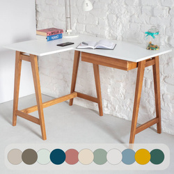 Biurko narożne LUKA 115cm x 85cm / Białe Dąb Lewe