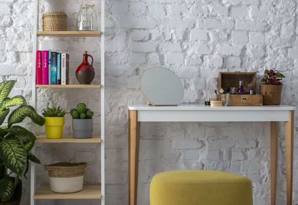 Regał Drabinka ASHME z Lusterkiem 45x35x180cm - Jesionowe Półki/Petrol Blue