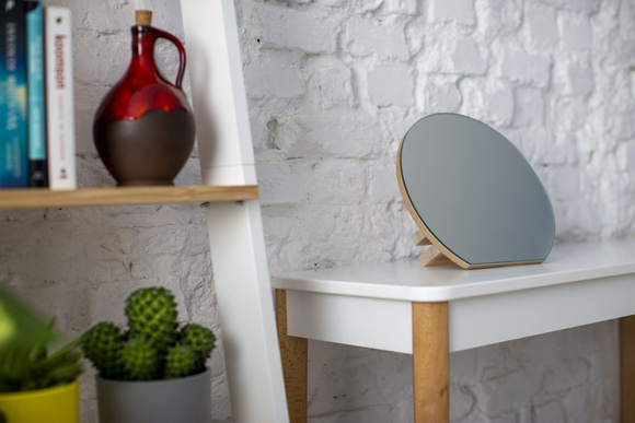 Regał Drabinka ASHME z Lusterkiem 45x35x180cm - Jesionowe Półki/Petrol Blue