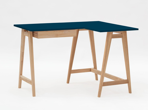 Jesionowe Biurko Narożne LUKA 115cm x 85cm / Petrol Blue PRAWE