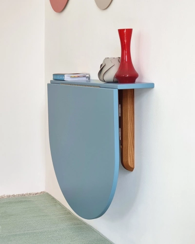 Półowalny Stół Ścienny Opadający KLAPP 75x100cm Kawa z Mlekiem Jesion