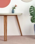 Półksiężycowy rozkładany stół MAWI śr. 110cm Ciemna Cytryna Nogi Dąb