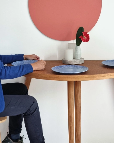 Półksiężycowy rozkładany stół MAWI śr.110cm Biały Jesion