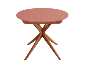 Rozsuwany Okrągły Stół JUBI 90cm Ciemny Koralowy Nogi Dąb