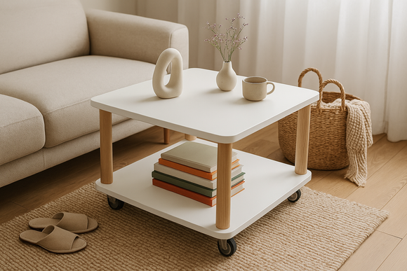 Stolik Kawowy Na Kółkach ASHME 64x64cm Biały