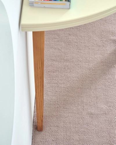 Półksiężycowy rozkładany stół MAWI śr. 120cm Turkus Nogi Dąb