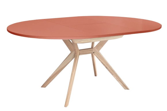 Okrągły rozkładany stół jadalniany 110cm Biju Ciemny Koralowy Jesion