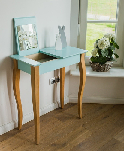 Toaletka LILLO z Lusterkiem - 105x35cm Białe Nogi / Petrol Blue