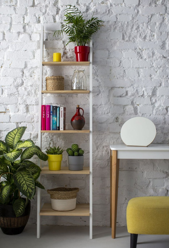 Regał Drabinka ASHME z Lusterkiem 45x35x180cm - Jesionowe Półki/Petrol Blue