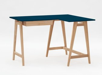 Jesionowe Biurko Narożne LUKA 115cm x 85cm / Petrol Blue PRAWE